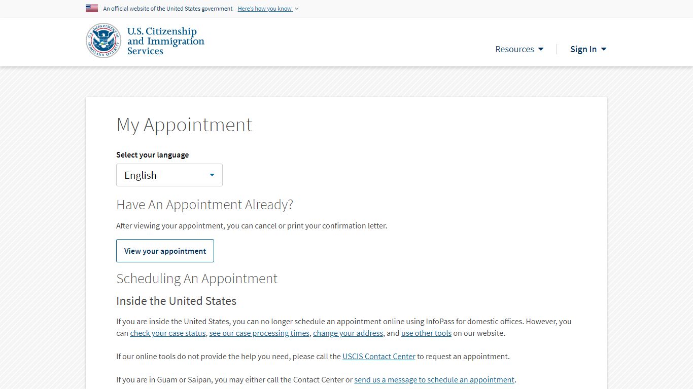 myUSCIS - Schedule an Appointment